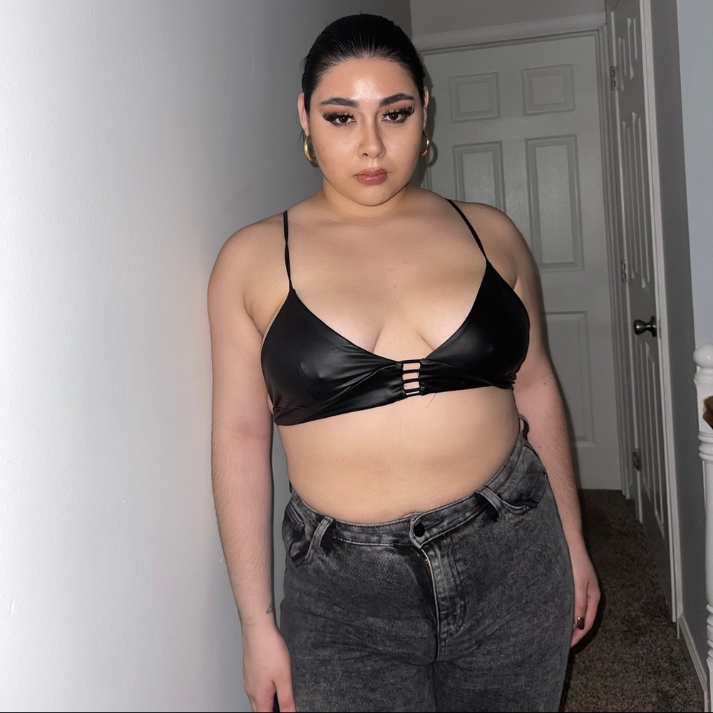 Black Faux Leather Bralette